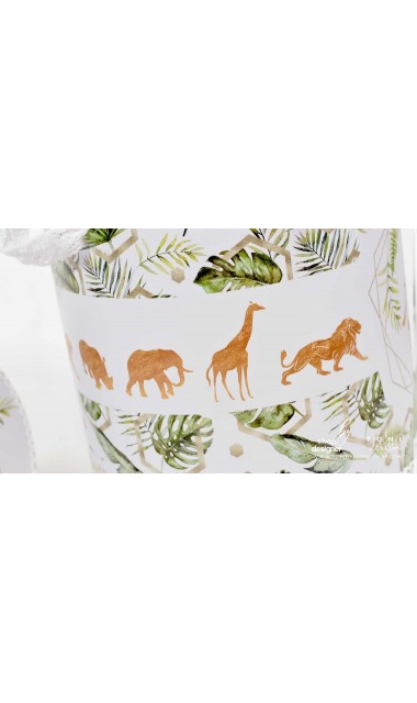Trusou de botez cu animale gold din jungla si pattern frunze palmier Gold Jungle Tropical 28